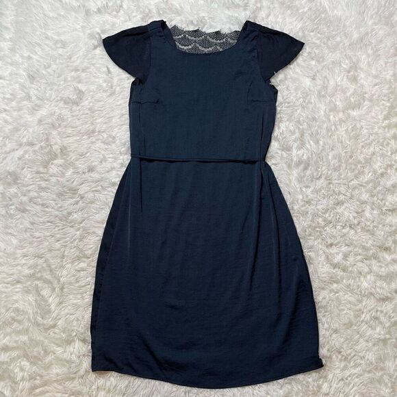 Tom Tailor Dress Navy Blue Lace Satin Cap Sleeve Size XS Elegant Classy - Picture 2 of 8
